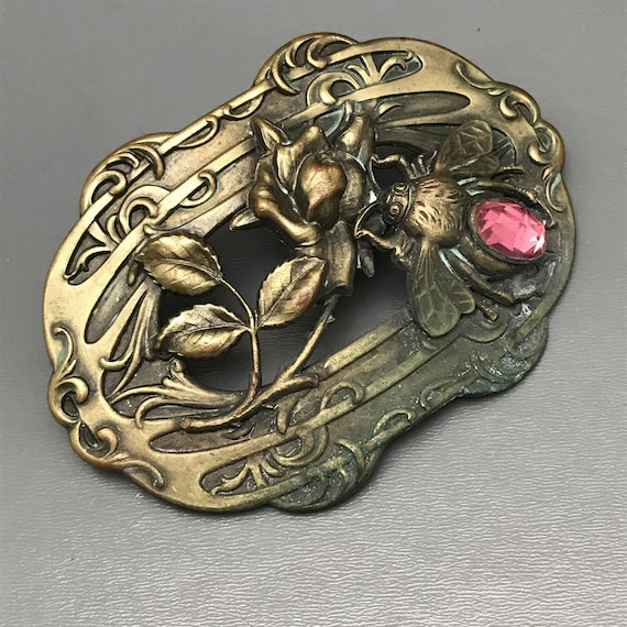 Large Victorian Belt Buckle -vauxhall Glass , Bug Fly . Art  display picture 2