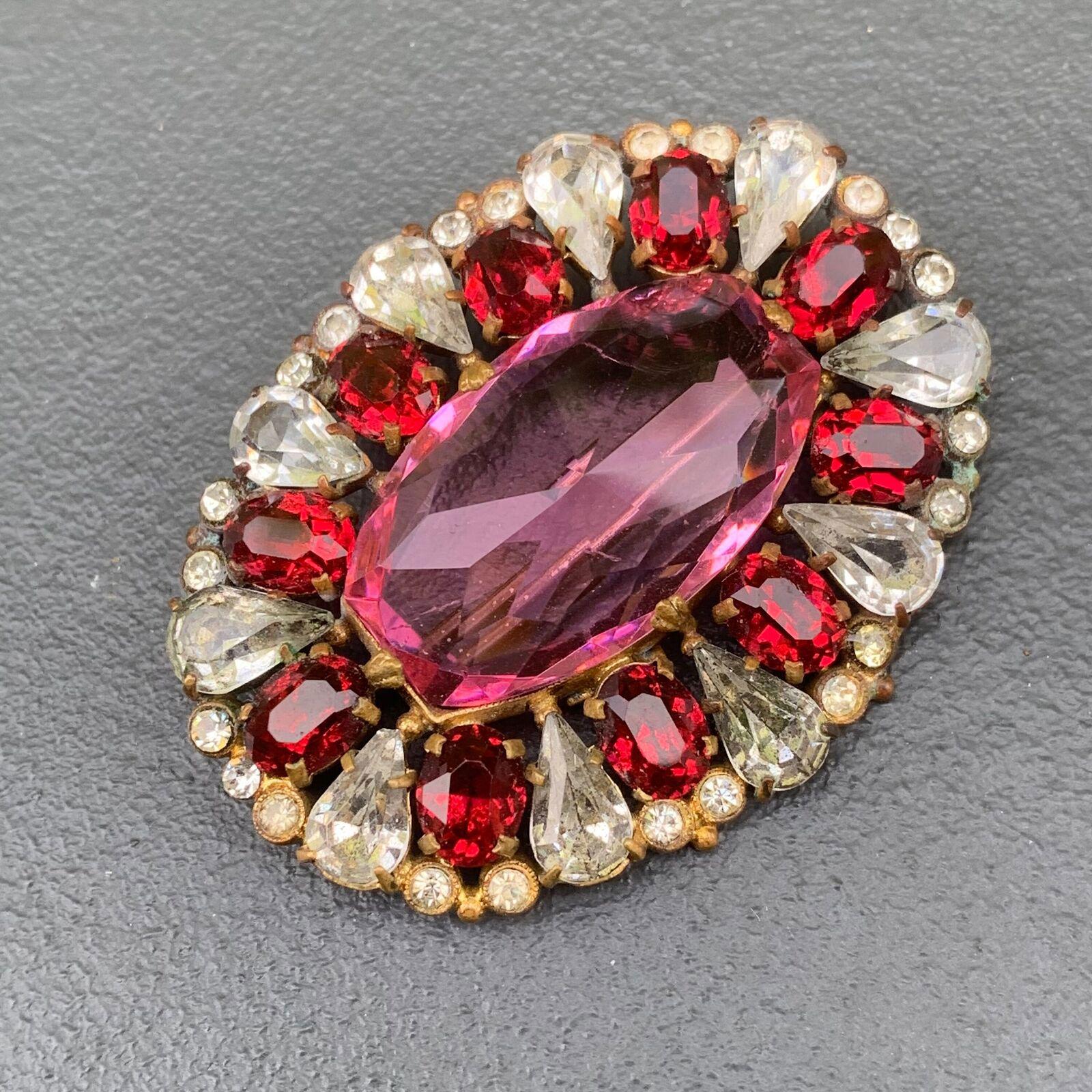 ANCIENNE BROCHE 1950 France Couture Strass en verre 'Oeil de Dragon