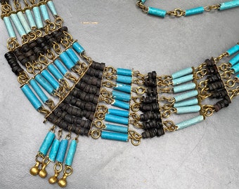 Vintage Egyptian Revival  Faience beads Bib Necklace  .  Middle eastern , Art Deco Style  Jewelry