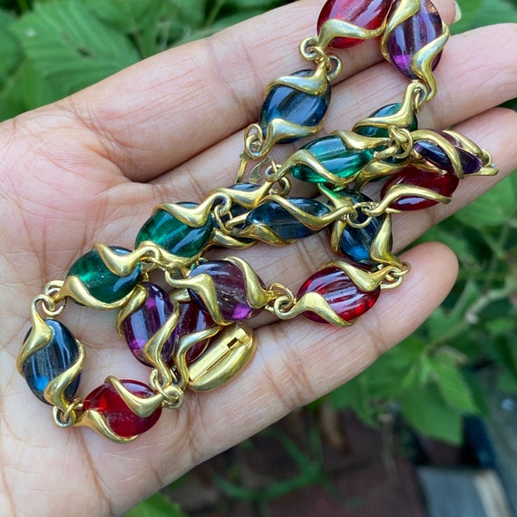 Vintage Swan Swarovski Necklace . Colorful Glass Gold Plated -  Israel