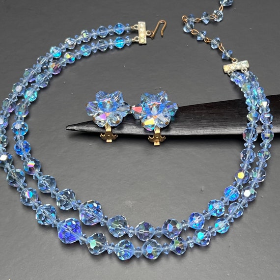 Vtg double strand Blue faceted Crystal Glass Bead… - image 4