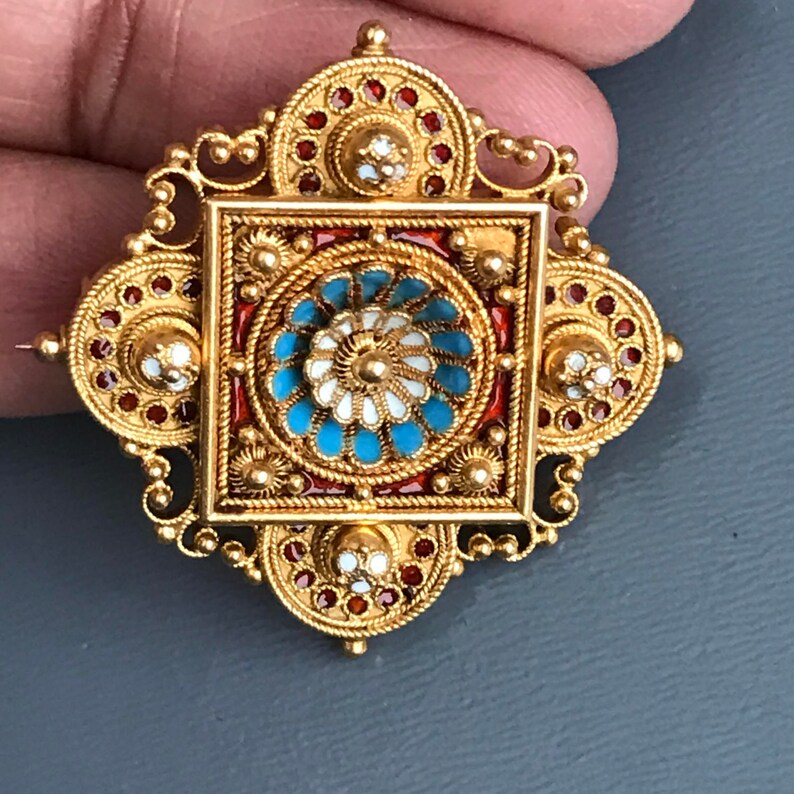 Antique 15kt Gold Pin . Brooch . Brooches . Enamel . Victorian - Etsy