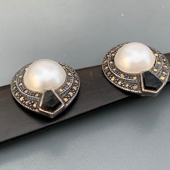 Art Deco Style Clip-on Button Earrings . Sterling… - image 4