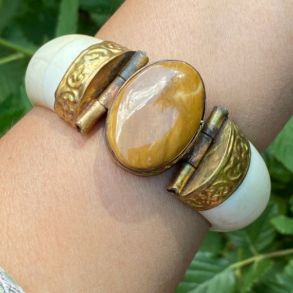 Wide Vintage Tribal Ethnic Bangle . Statement hin… - image 1