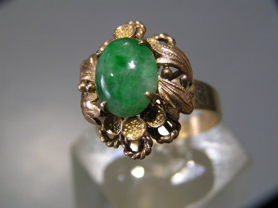 Art Nouveau Jade Ring . Natural Jade Ring . 10kt … - image 3