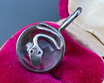 Rock Crystal Snake Necklace. Pools Of Light  Orb Sterling Silver Serpent Snake Pendant. Rock Crystal Jewelry.