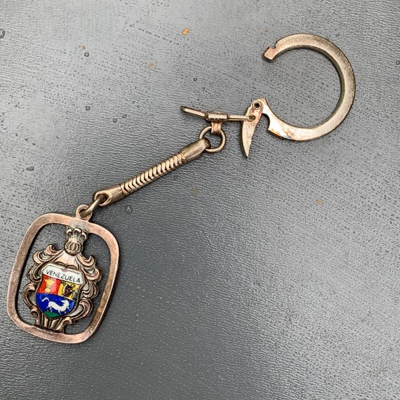 Vintage Silver Enamel Travel Shield  Key Chain  .… - image 6