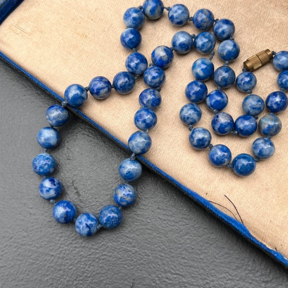 Vintage hand Knotted Lapis Lazuli Bead Beaded Nec… - image 1