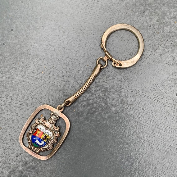 Vintage Silver Enamel Travel Shield  Key Chain  .… - image 2