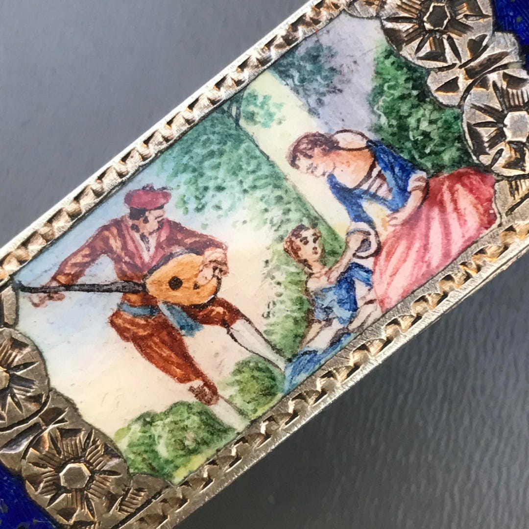 Vintage Italian Lipstick Holder . 800 Gilt Silver . Italian Enamel