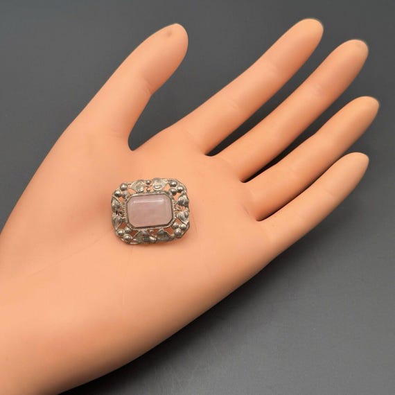 925スターリングシルバーローズクォーツハンドメイドブローチピン