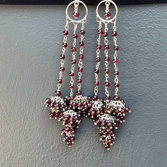 Vintage  Dangle  earrings .  Sterling Silver Garn… - image 6