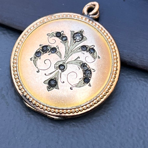 Antique Victorian Rose Gold Paste fleur de lis Lo… - image 4