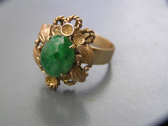 Art Nouveau Jade Ring . Natural Jade Ring . 10kt … - image 4