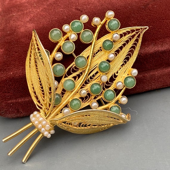 Vintage Gold gilt Silver Filigree  Floral  Pin , … - image 1