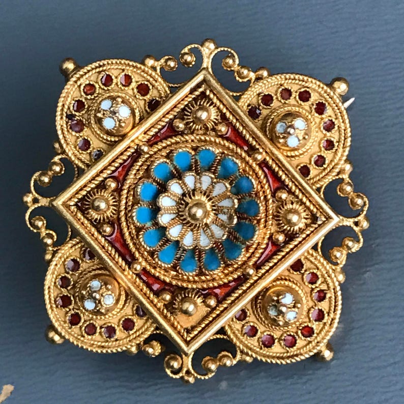 Antique 15kt Gold Pin . Brooch . Brooches . Enamel . Victorian - Etsy