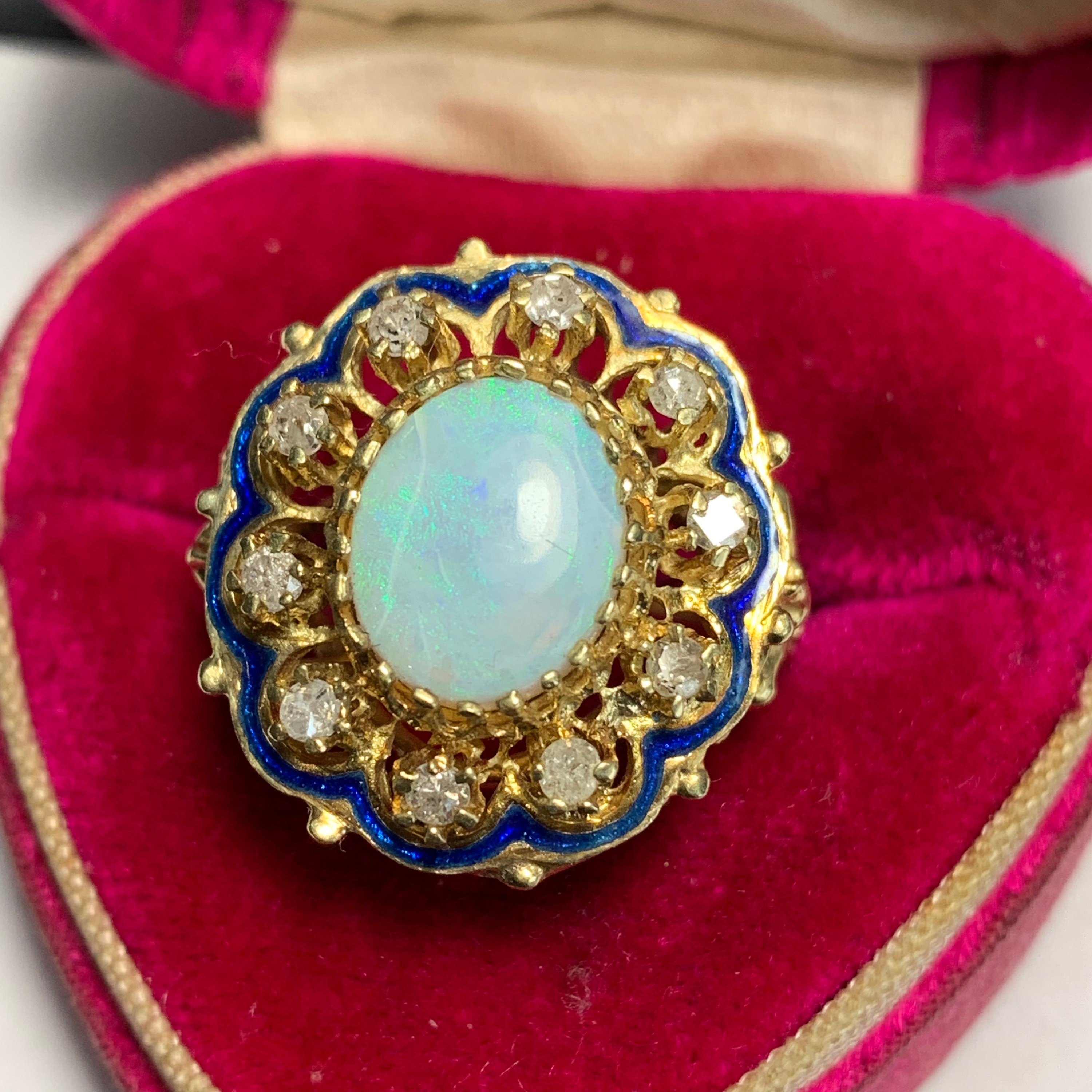 Vintage Opal Diamond Enamel 14kt Gold Ring . Victorian Revival Etsy Israel