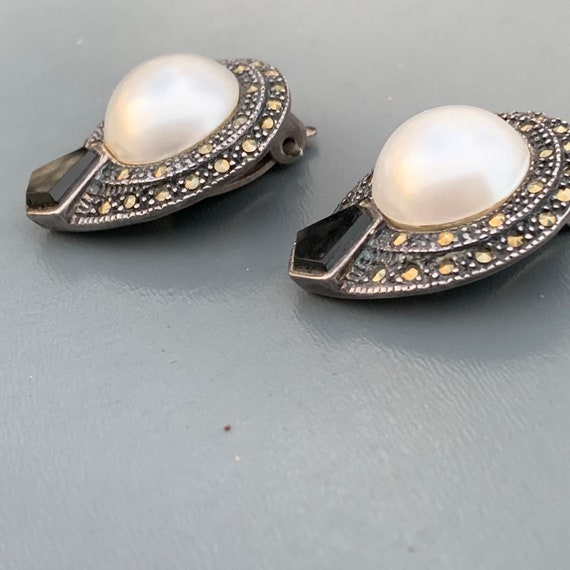 Art Deco Style Clip-on Button Earrings . Sterling… - image 9