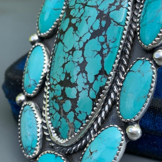 MASSIVE Vintage Navajo sterling silver , Turquois… - image 4