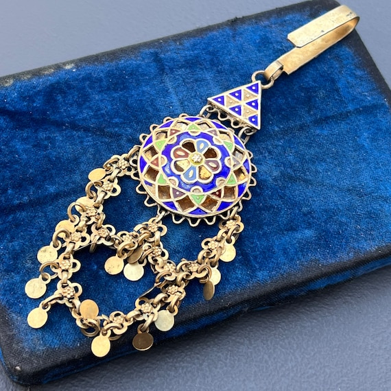 Vintage Gold gilded Silver enamel Key Holder Key … - image 3
