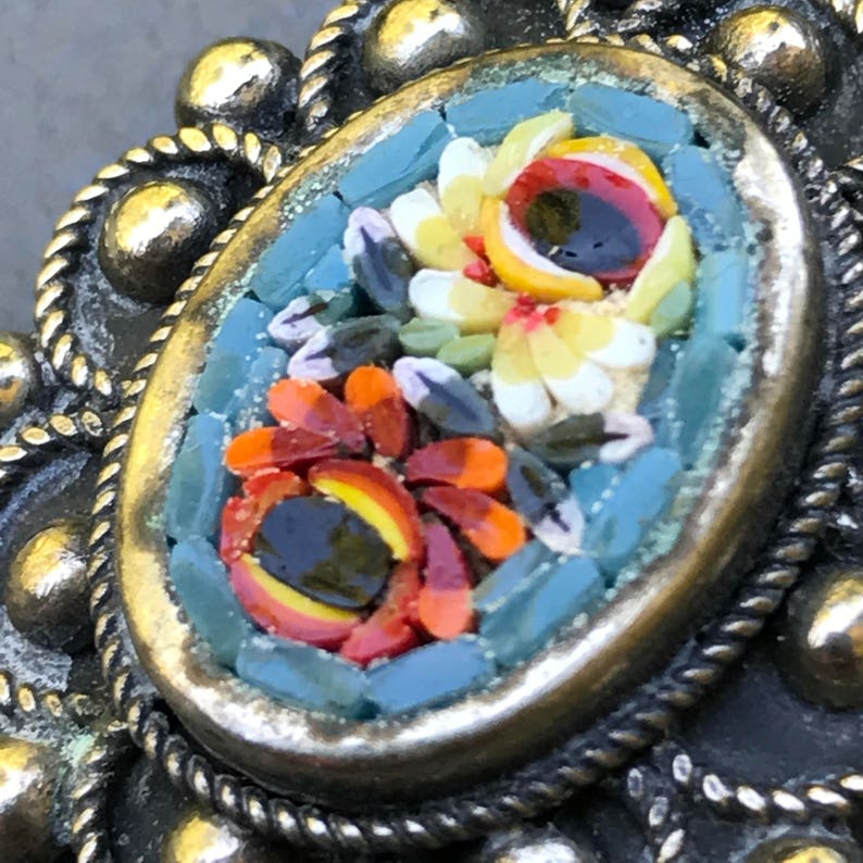 Vintage Micro Mosaic Earrings Victorian revival jewelry Clip on earrings
