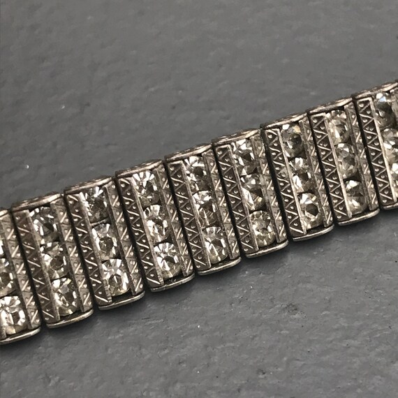 Art Deco Rhinestones Paste Bracelet . 3 row clear… - image 5