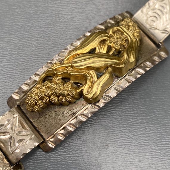 Antique engraved silver Bracelet . Bangle . Gold Plat Sterling Silver bangle . View 6