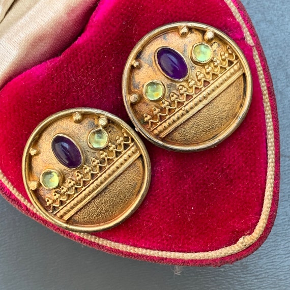 Vintage Silver Gemstones Earrings . Gold gilt St