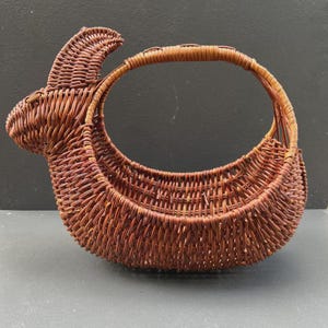 Vintage Rabbit Bunny  Shape wicker handle basket  planter