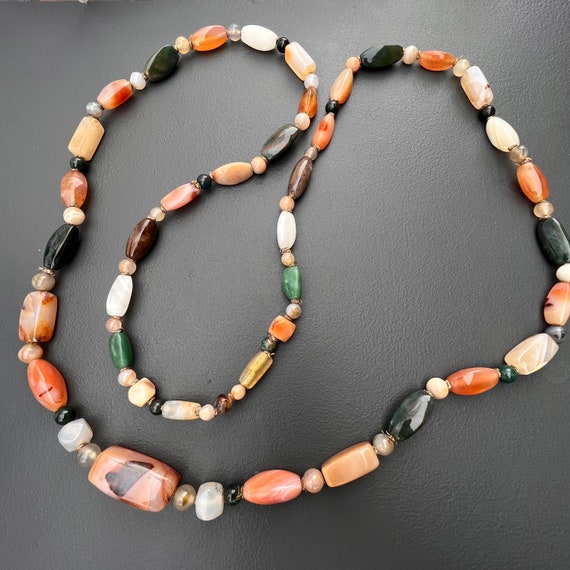 LONG vintage  Oriental Ethnic Polished  Agate Cha… - image 6