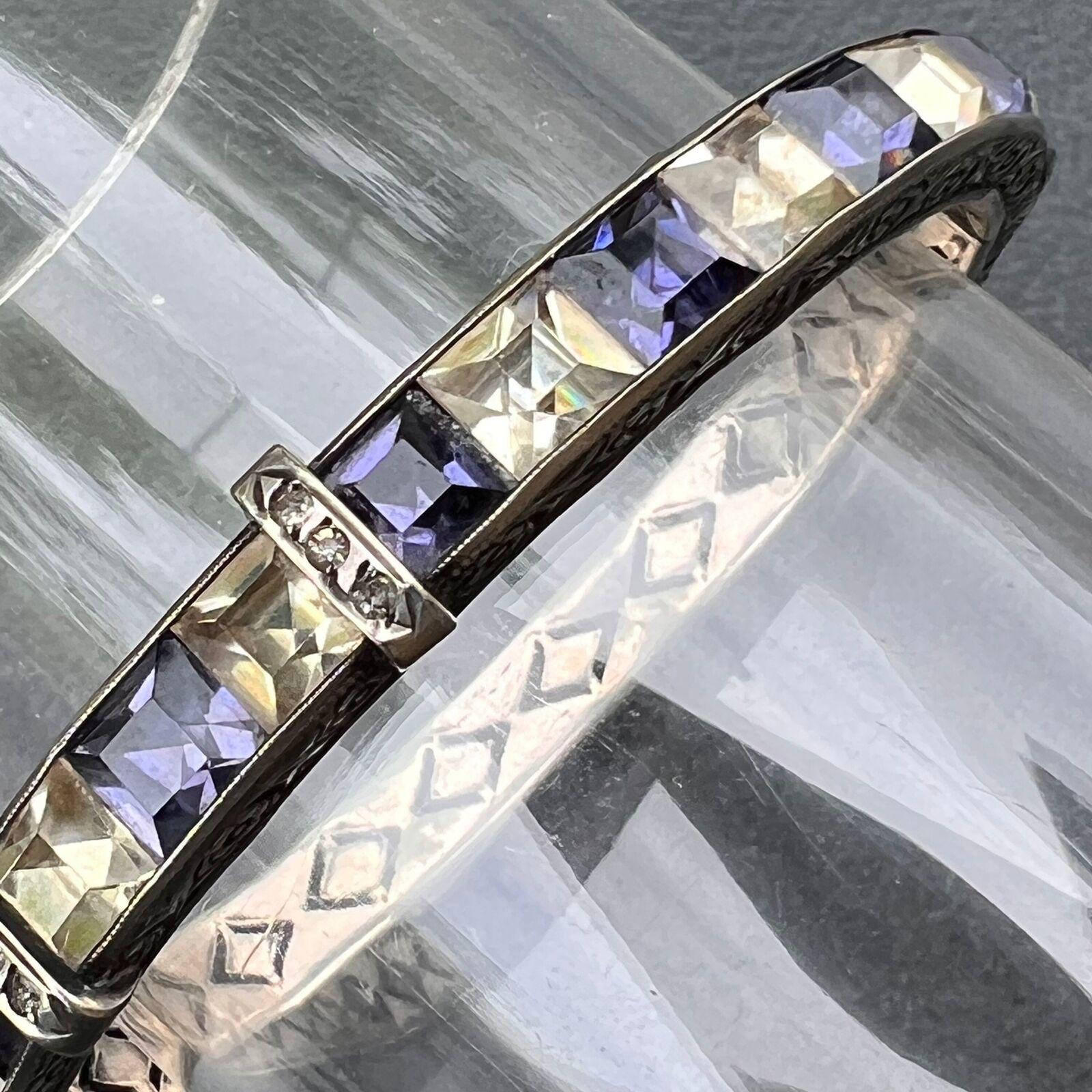 Vintage Art Deco Sterling Silver Chanel Set Amethyst Clear Paste