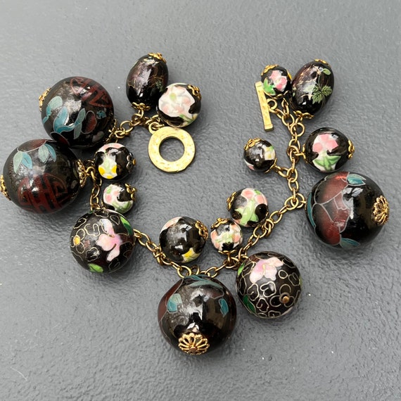 Vintage Chinese cloisonne enamel Beaded Charm bra… - image 2