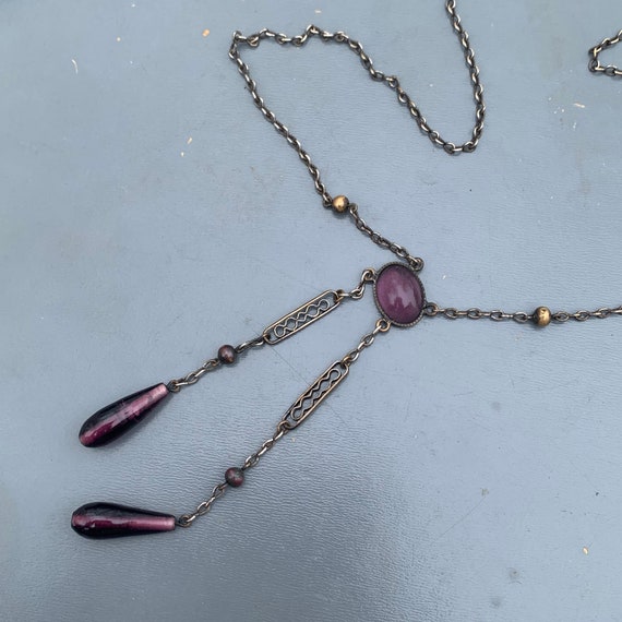 Vintage  Art Deco Czech Amethyst Glass Necklace  … - image 1