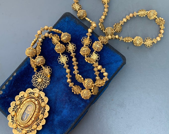 Rare Philippines Tambourine Necklace . Vintage Locket Pendant Necklace