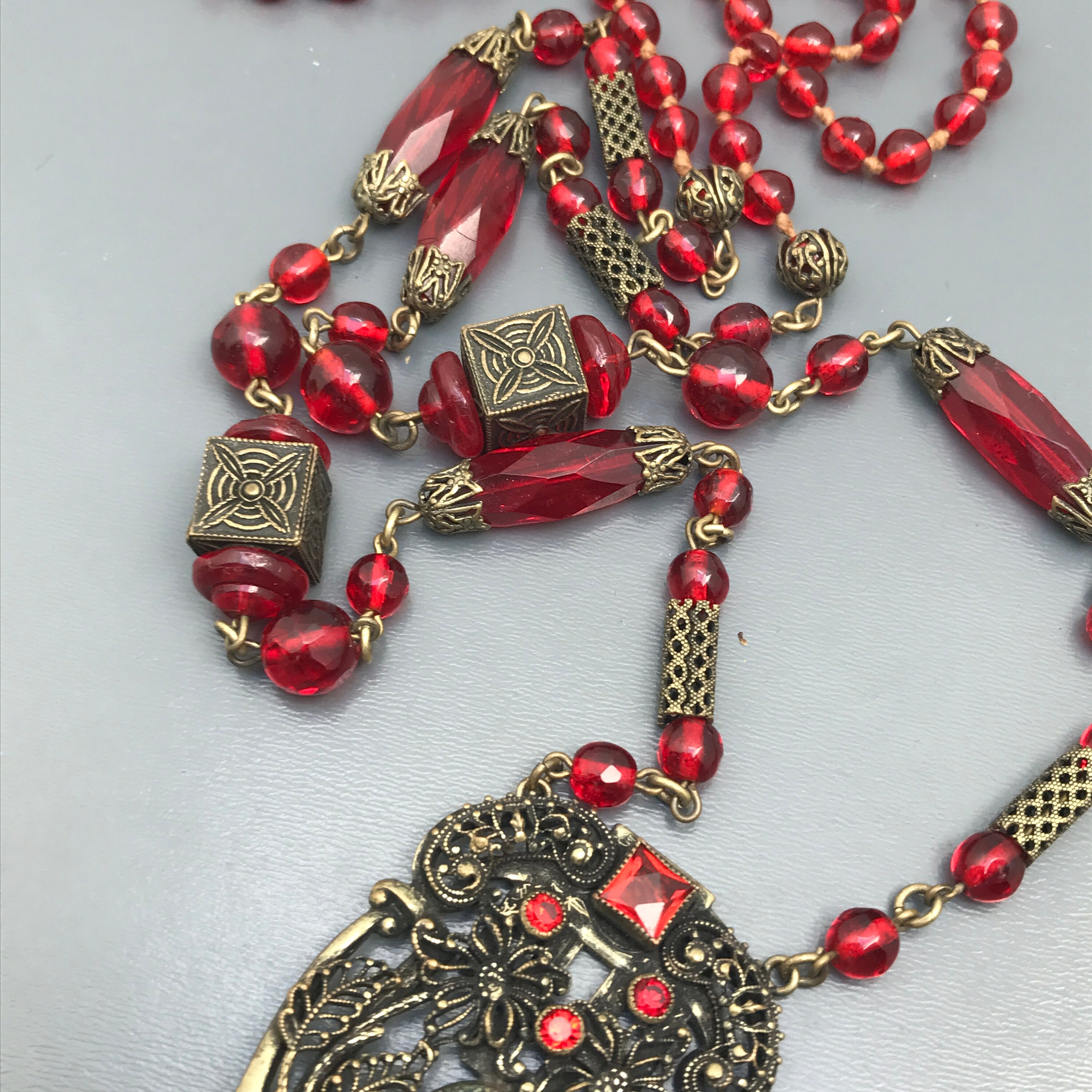 Vintage Art Deco Czech Necklace . Siam red Glass . Sautoir | Etsy