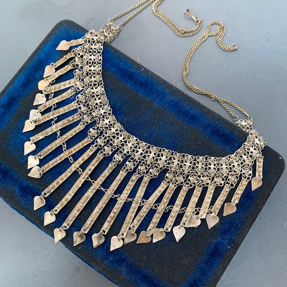Vintage Etruscan Style Silver Bib Necklace . Frin