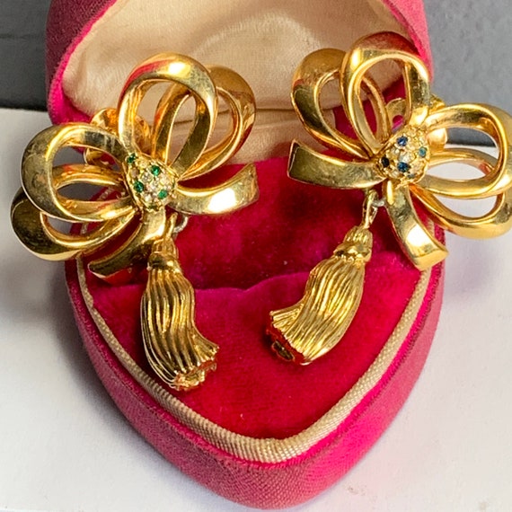 Massive Bow Tassel Dangle Drop Earrings . Clip-o