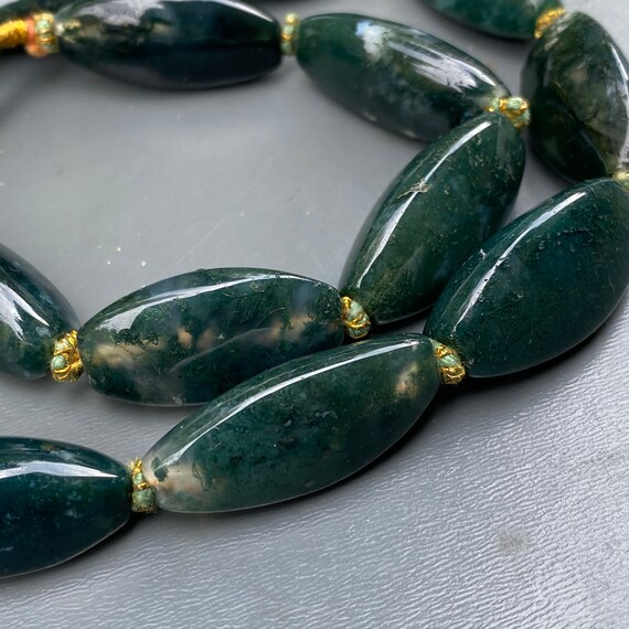 Vintage Art Deco Graduated Moss Agate Bead Beaded… - image 1