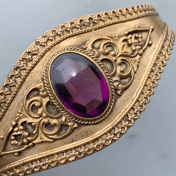 WIDE Antique Victorian Gold Filled Amethyst Glass Paste Hinged - Etsy
