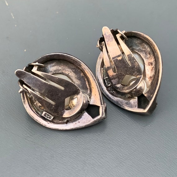 Art Deco Style Clip-on Button Earrings . Sterling… - image 6