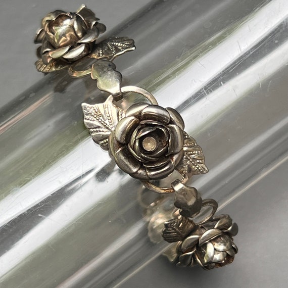 Vintage Sterling silver plated Rose Link  Bracelet