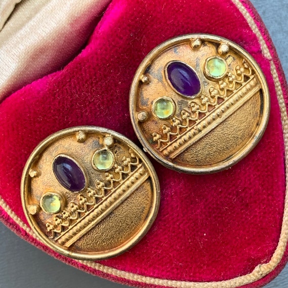 Vintage Silver Gemstones  Earrings  . Gold gilt S… - image 2