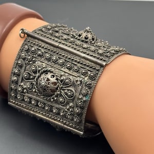 幅広ハンドメイド900トルコシルバーフィリグリーブレスレットバングル