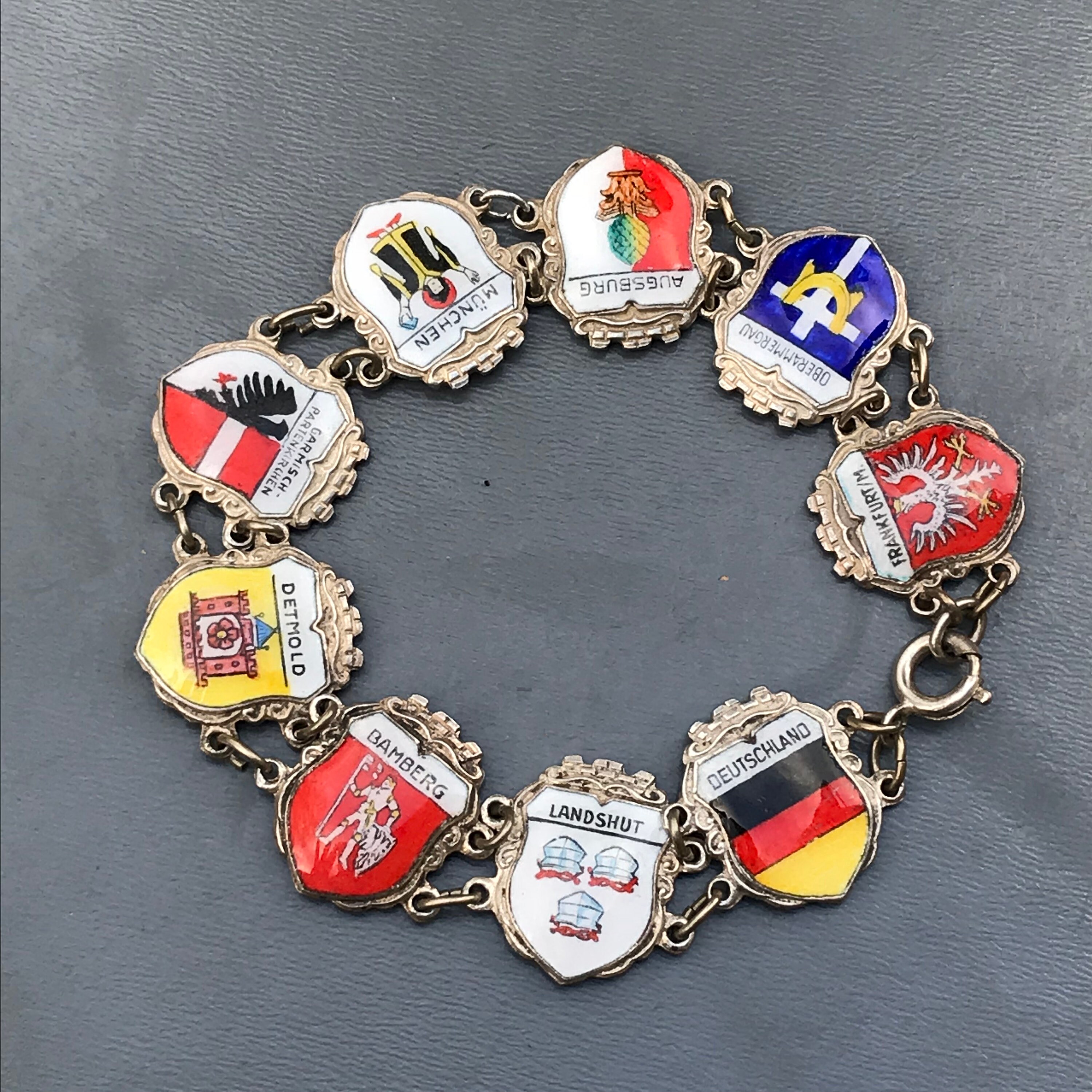 Vintage Silver Shield Charm Bracelet . Silver Enamel . - Etsy Canada