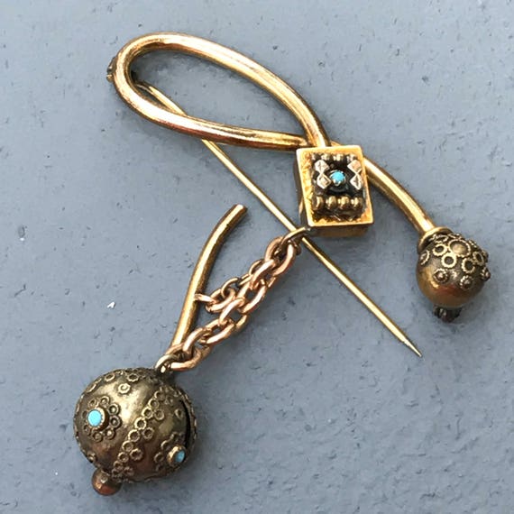 Antique Ball Dangle Pin . brooch  .  Victorian Et… - image 2