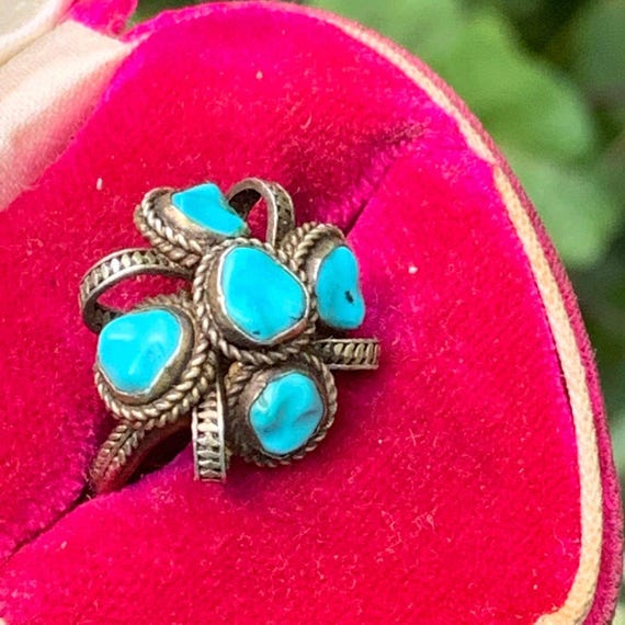 Antique Gold Gilt Silver Turquoise Ring . Austro Hungarian Ring . Antique Jewel