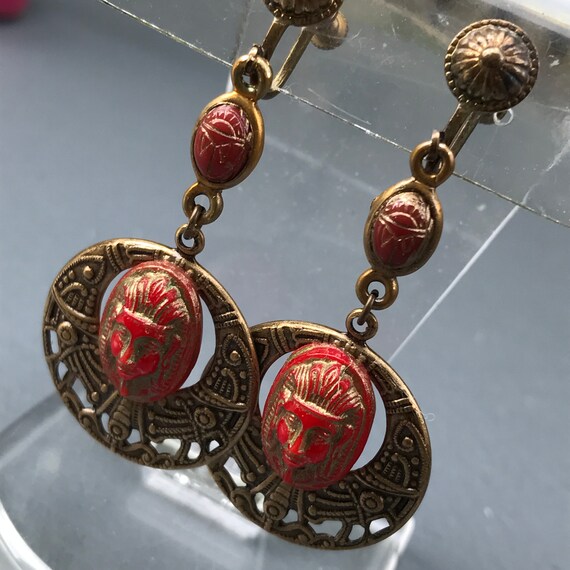 Vintage Czech Earrings .  Glass . Screwback Dangl… - image 8
