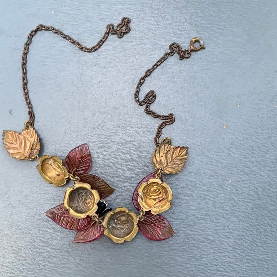 Vintage  Floral   Necklace  . Art Nouveau gold to… - image 6