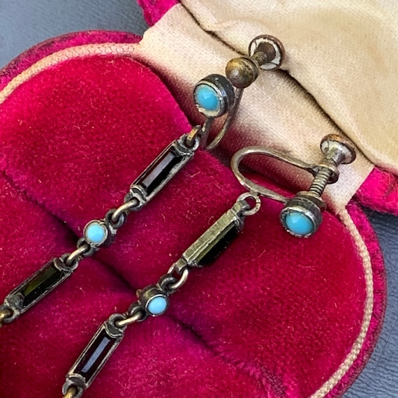 Vintage Art Deco Paste Dangle Drop Earrings . Scr… - image 3