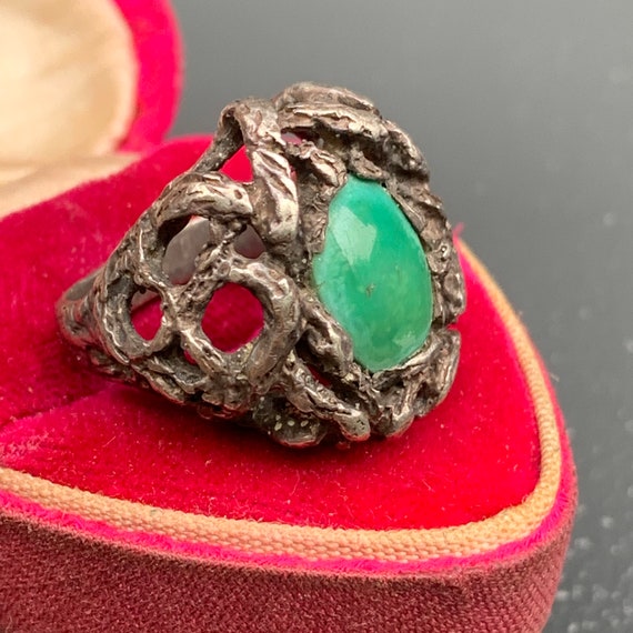 Modernist Sterling silver , Green Turquoise ring … - image 7